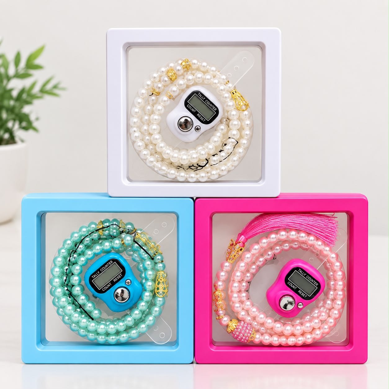 Pearl Worry Beads Digital Finger Tally Counter With Box